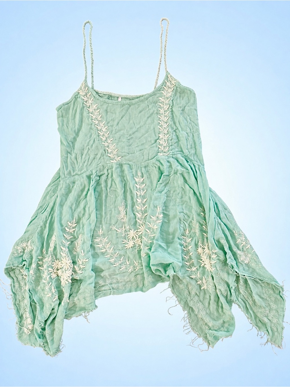 Free People Hankie Embroidered Tunic Mini Dress Swim Coverup Mint Green - Sz S